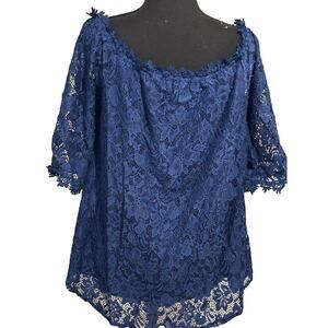 Miholl Blue Lace Blouse XXL 2x Top career formal Romantic‎ Victorian Boho